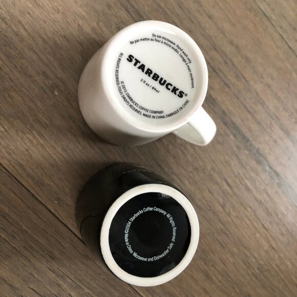 Starbucks 2004 Coffee Master + 2015 Peace Ceramic 3 oz Expresso Cups Wht Black - Picture 4 of 7